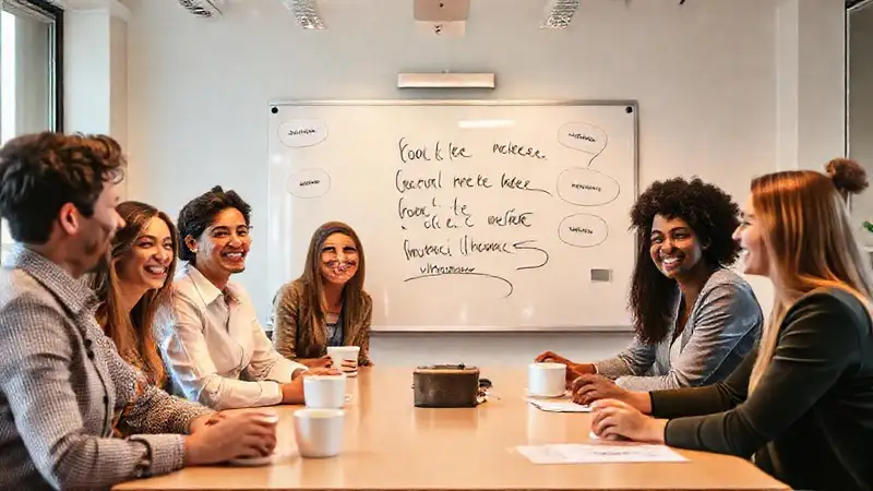 Un equipo diverso colabora alegremente en la oficina