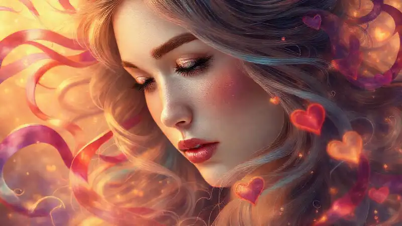 Mujer etérea, pasión y luz dorada