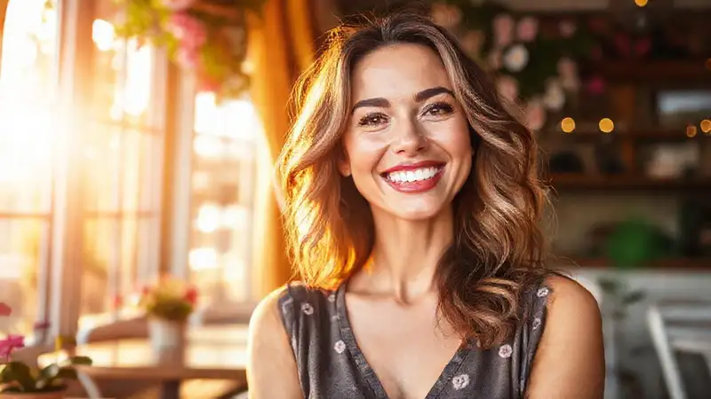 Una mujer radiante irradia optimismo y calor